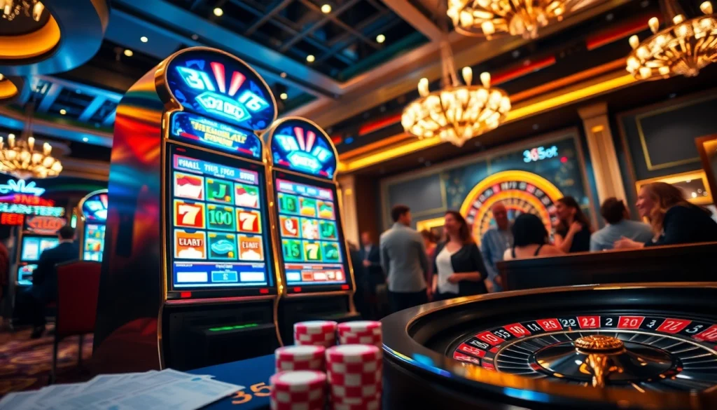 Players enjoying the excitement of 365 slot games at a vibrant casino.
