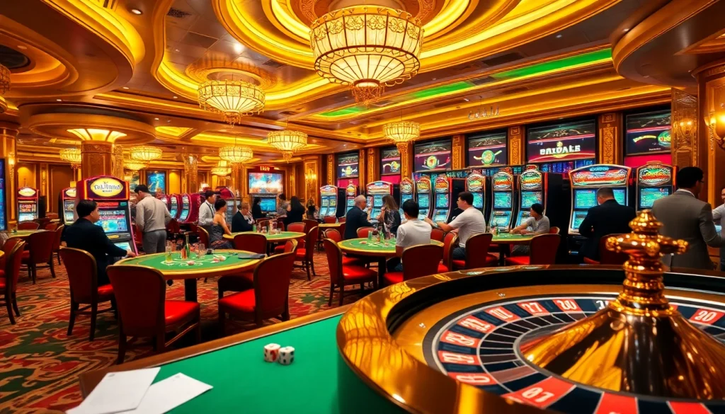 Gamblers revel in action at an upscale casino, highlighting the excitement of 88i games.