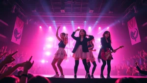 Captivating Blackpink news concert scene with members on stage and vibrant crowd.