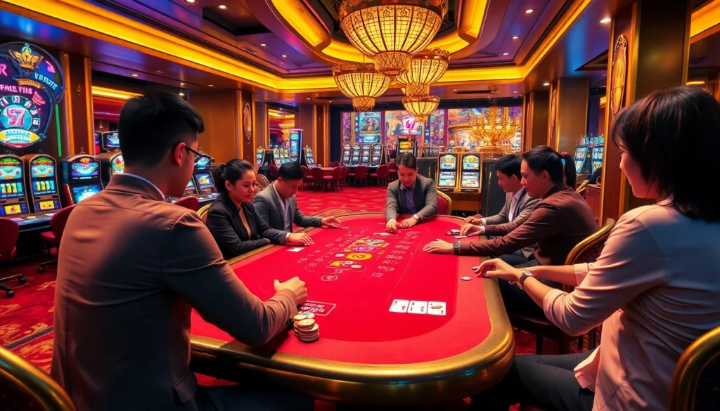 Players enjoying the thrilling k9k9 game at an elegant casino table.