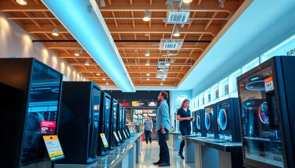 Gaming-PC-Ankauf in einer modernen Einzelhandelsumgebung mit interaktivem Verkaufserlebnis.