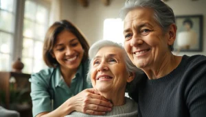 Offering respite care austin tx, a caregiver provides comforting support to an elderly client in a welcoming home.