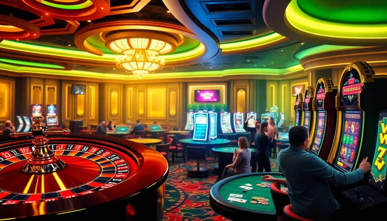 Experience the excitement of dafar aresgacor at a luxurious casino filled with vibrant roulette and poker tables.