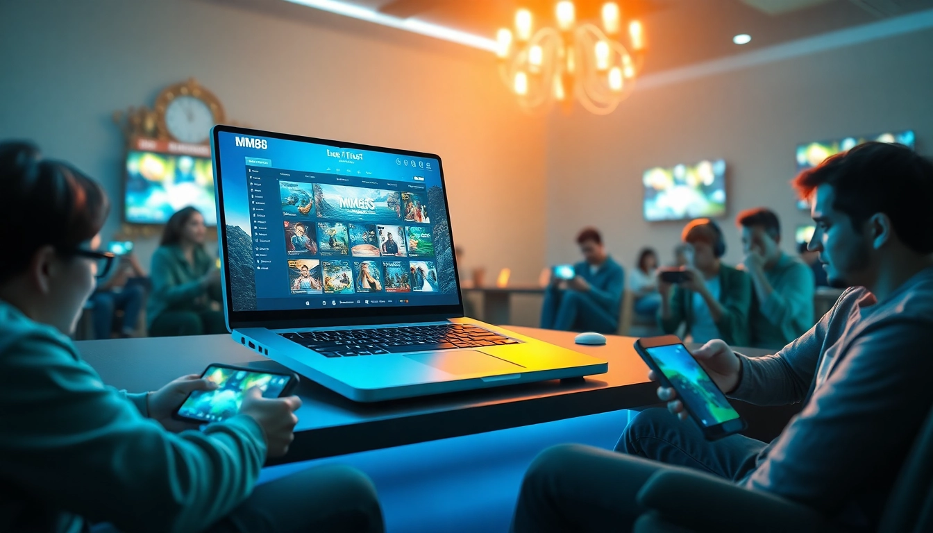 Engaging scene showcasing MM88's user-friendly online gaming platform with diverse gamers.
