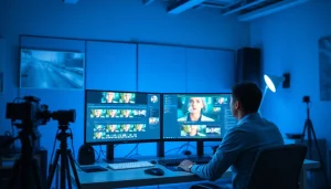 Video to prompt technology utilized in a modern video editing studio environment.