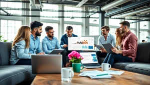 Exploring hubspot crm free features in a vibrant professional workspace setting.