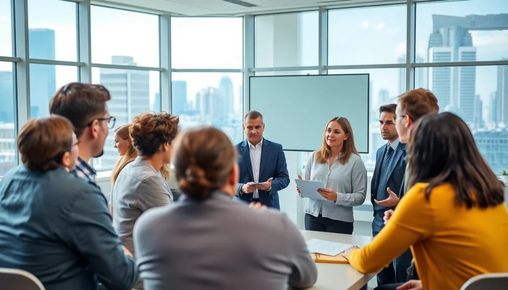 Engaged adults focusing on workforce education in a modern collaborative classroom.
