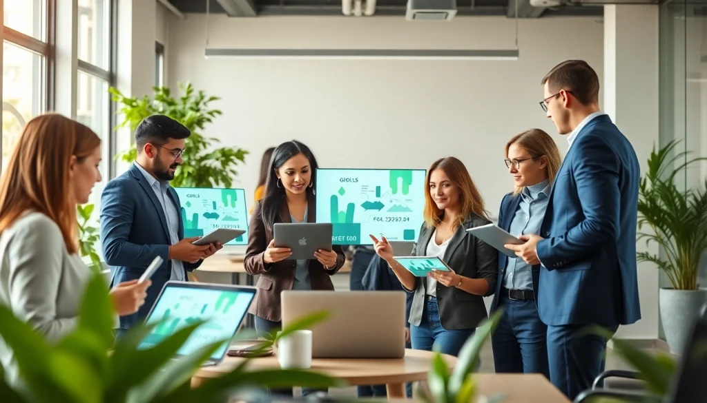 Engaged team of social media marketing companies edmonton strategizing in a modern office.