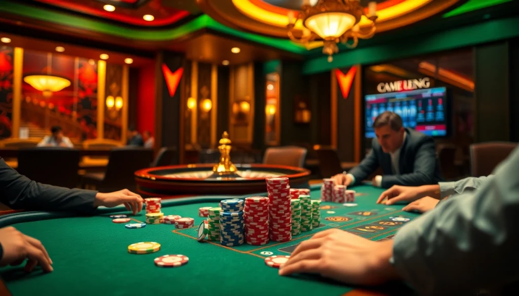 Experience high-stakes IDN poker action in a luxurious casino setting with dynamic game elements.
