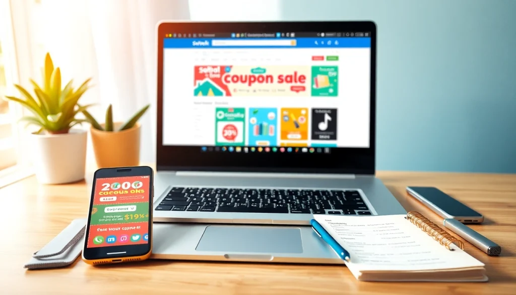 魅力的なショッピングワークスペースの中で、ラップトップの上にドスパラクーポンが強調されています。