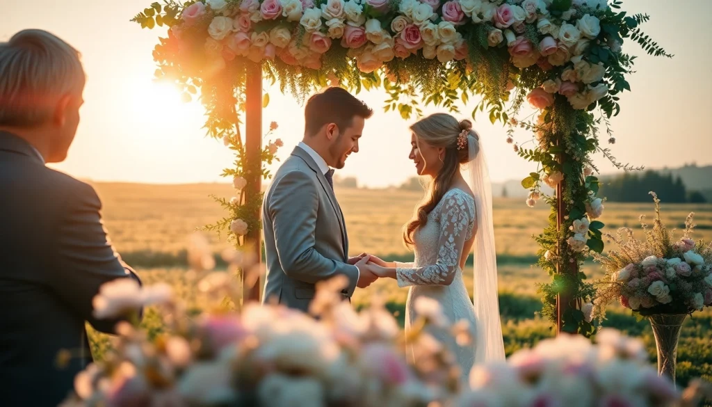 Emotional moment captured by wedding photographer during a golden hour ceremony.