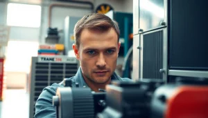 Find expert service at a Trane parts dealer near me, showcasing professional technicians and equipment.