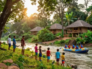 Dandeli resorts family enjoying activities by the Kali River.