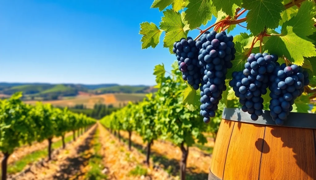 Discover Clarksburg wineries with picturesque vineyards and ripe grapes under a sunny sky.