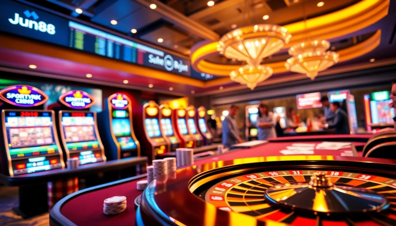 Experience thrilling gameplay at Jun88 with vibrant casino elements and an engaging poker atmosphere.
