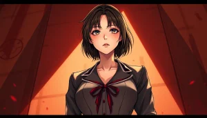 壁尻法案可決されました: 感情の揺らぎを見せる瞬間の自信に満ちた女性キャラクターを描いた魅力的なイラスト。