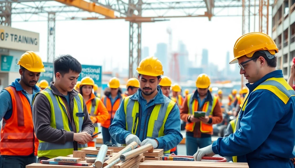 Engaged apprentices learning in a vibrant construction apprenticeship program environment.