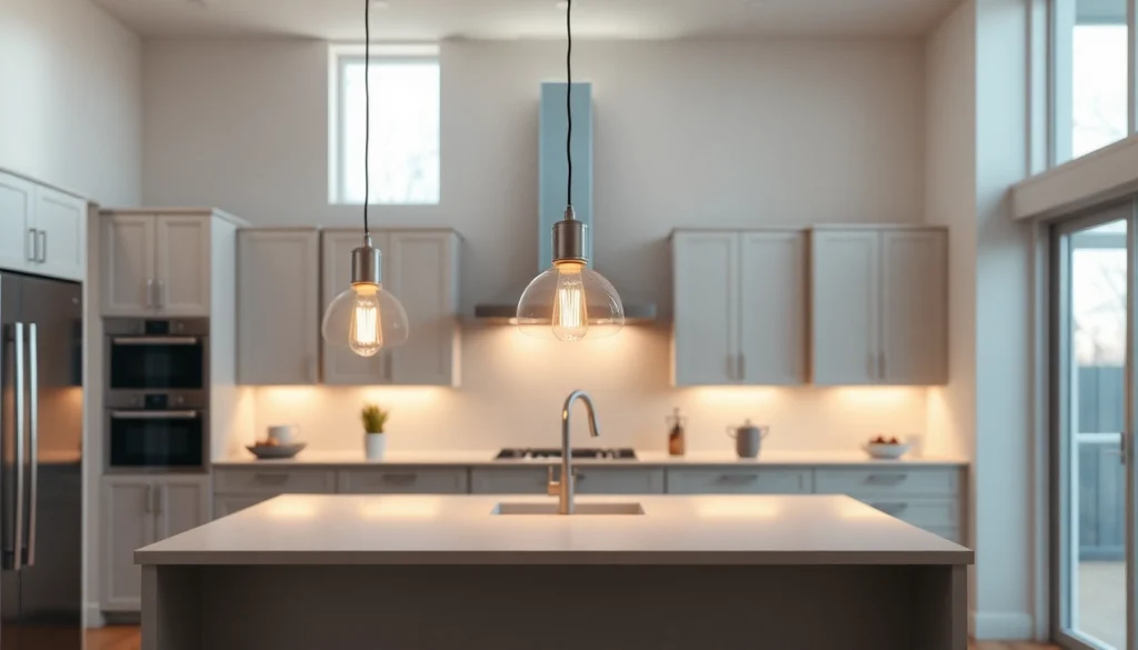 Stylish island light fixtures illuminating a modern kitchen island design.