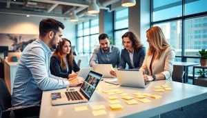 Creating stunning essex web design with a collaborative team in a modern office.