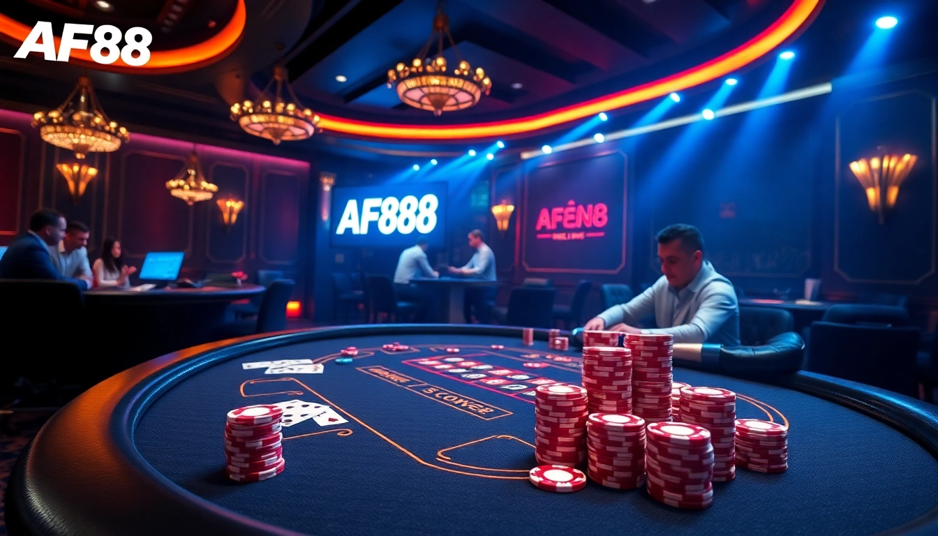 AF88 casino players enjoying a vibrant poker game with dynamic betting action.